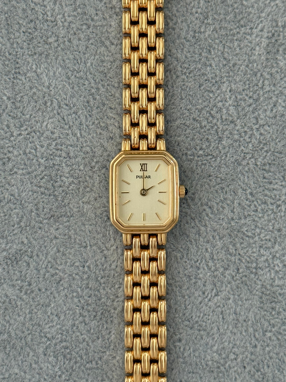 Vintage Gold Pulsar Watch – Square Dial, Panther Link Bracelet – photo 2