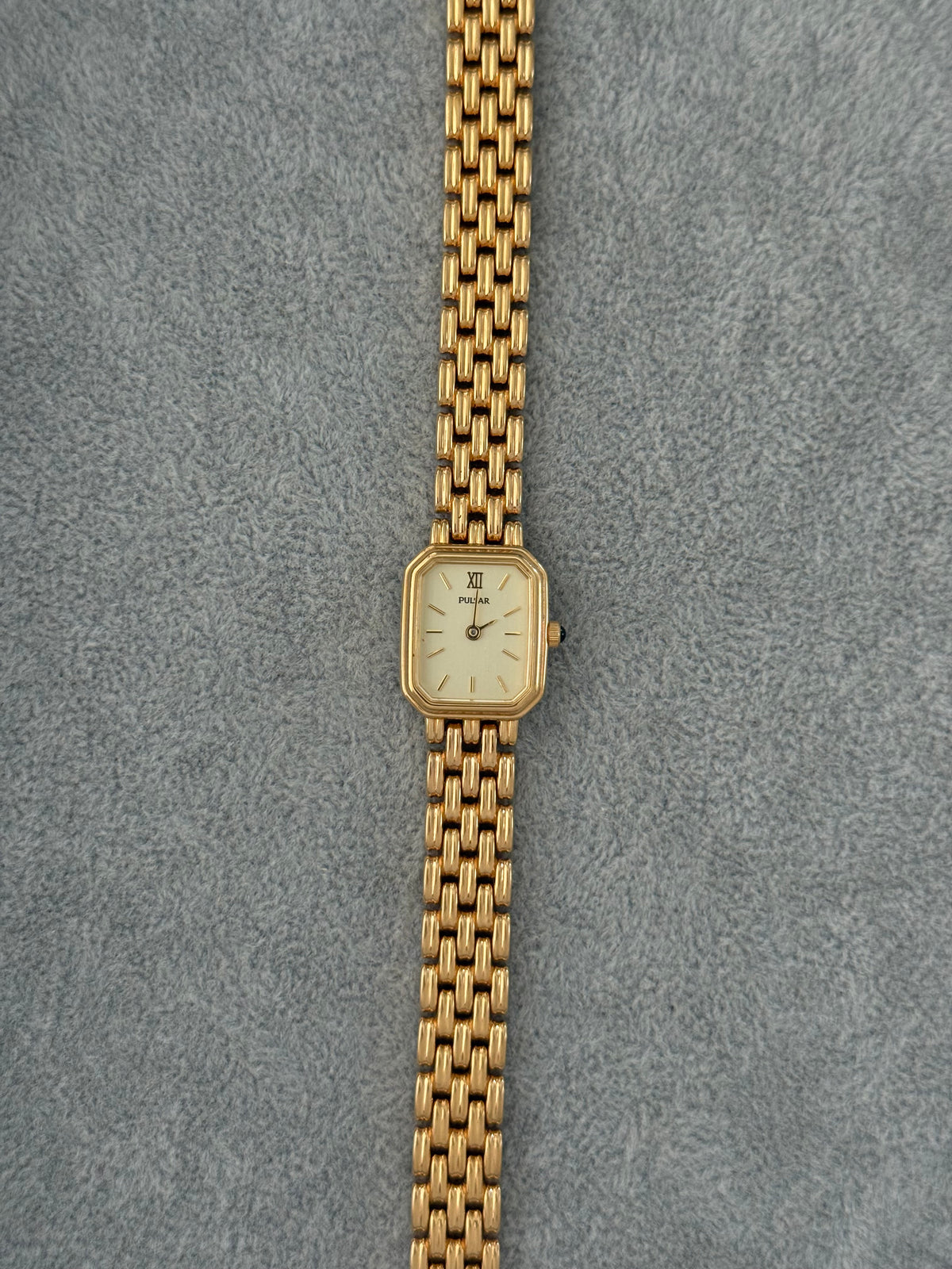 Vintage Gold Pulsar Watch – Square Dial, Panther Link Bracelet – photo 6