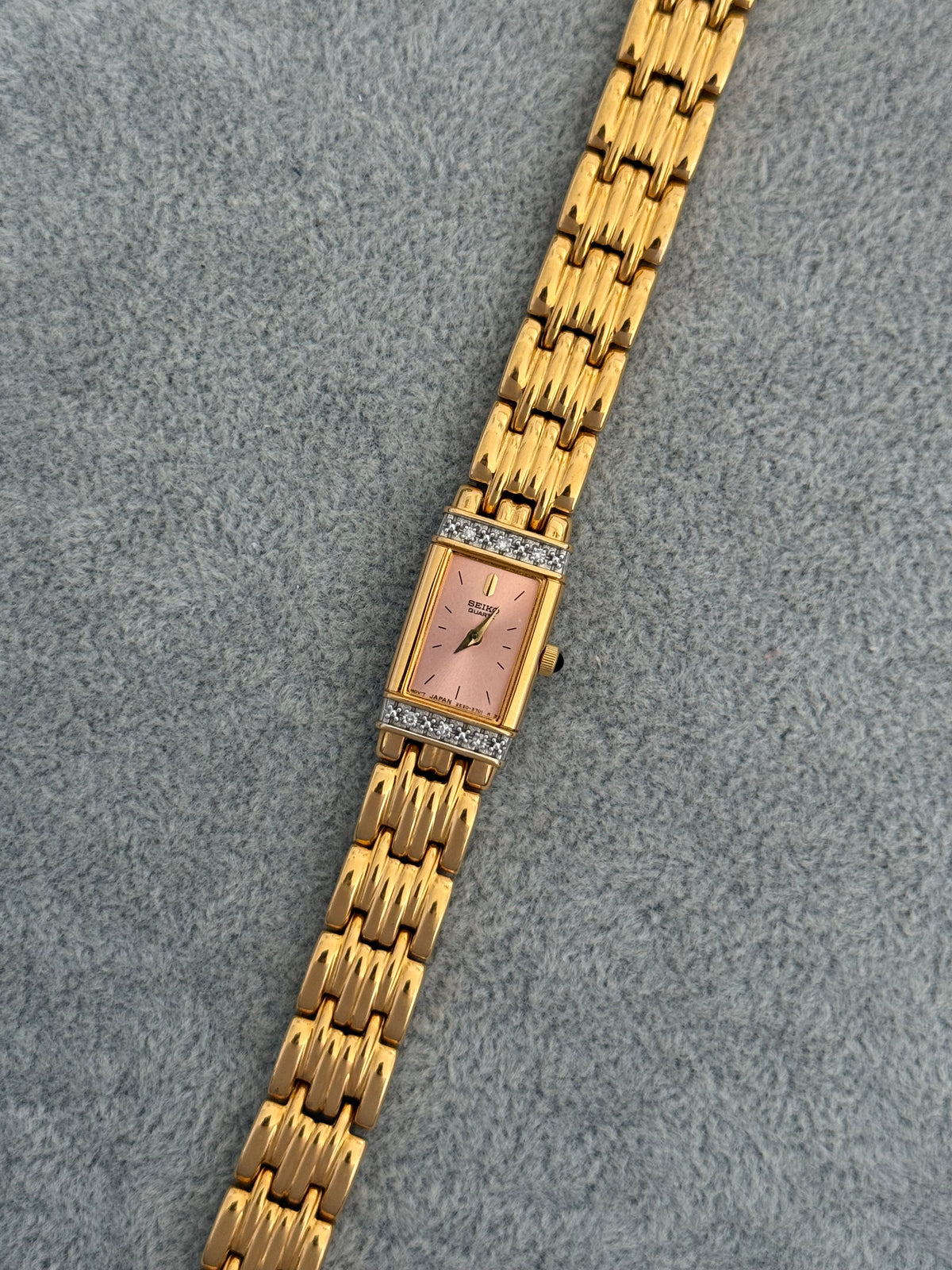 Rare New Old Stock 1990’s Diamond Bezel Seiko Watch, Pink Dial