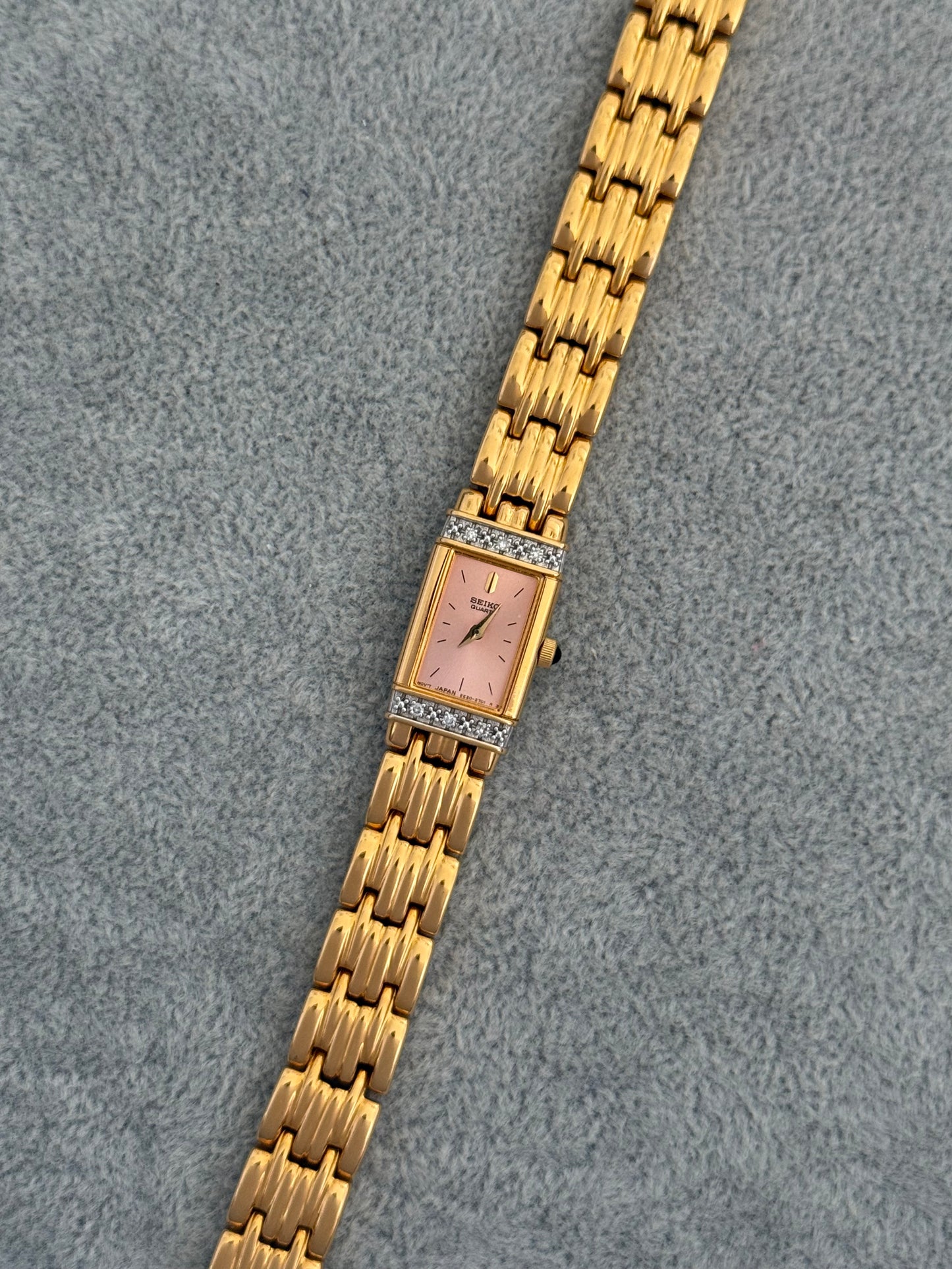 Rare New Old Stock 1990’s Diamond Bezel Seiko Watch, Pink Dial