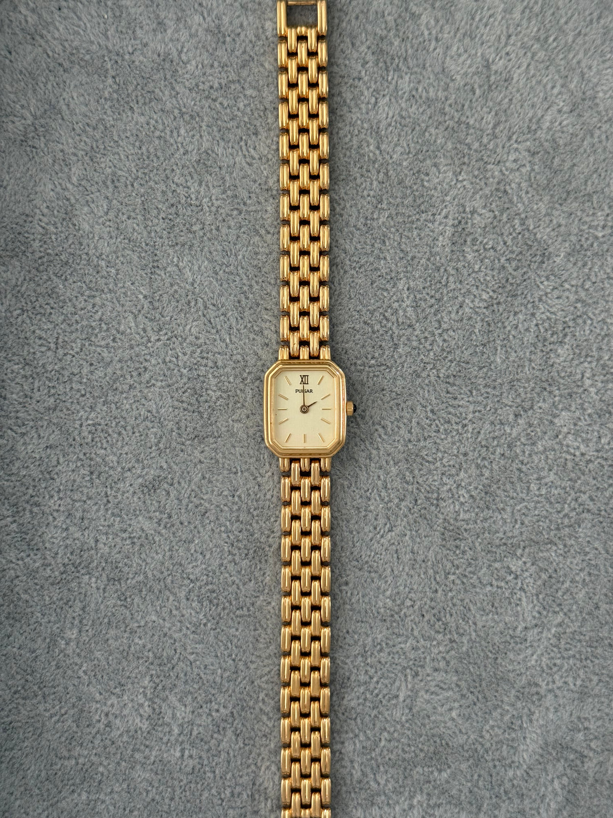 Vintage Gold Pulsar Watch – Square Dial, Panther Link Bracelet – photo 7