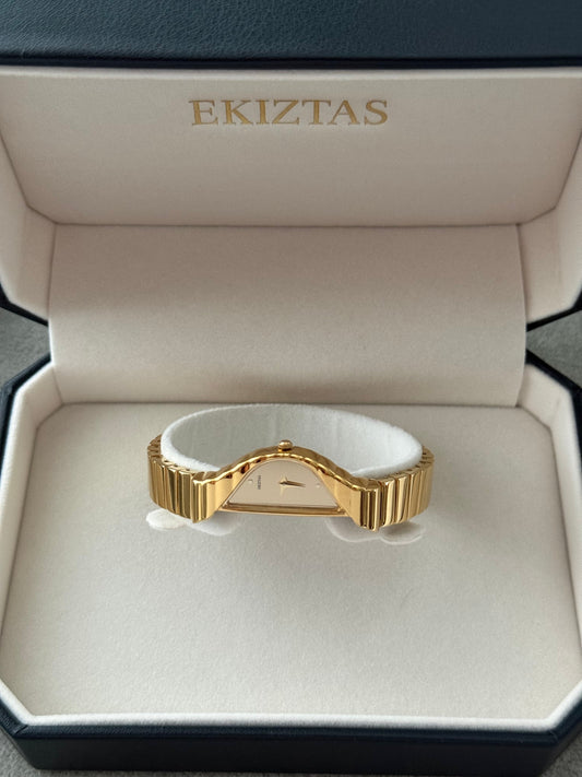 Inside the Ekiztas Half Moon watch box, with the Ekiztas name in gold