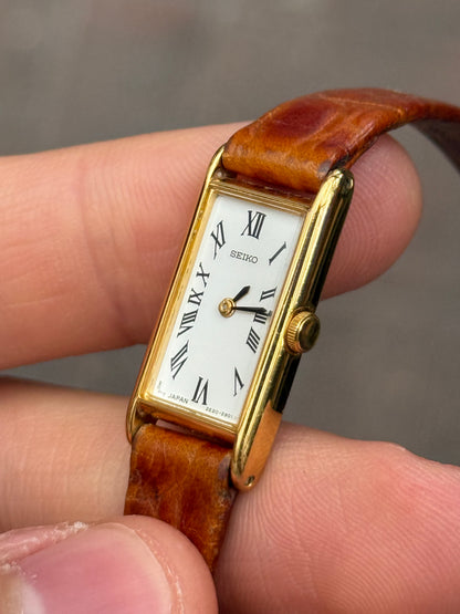 August 1991 Vintage Gold Seiko Tank w/ Original Calf Skin Leather Strap 2E20-2901