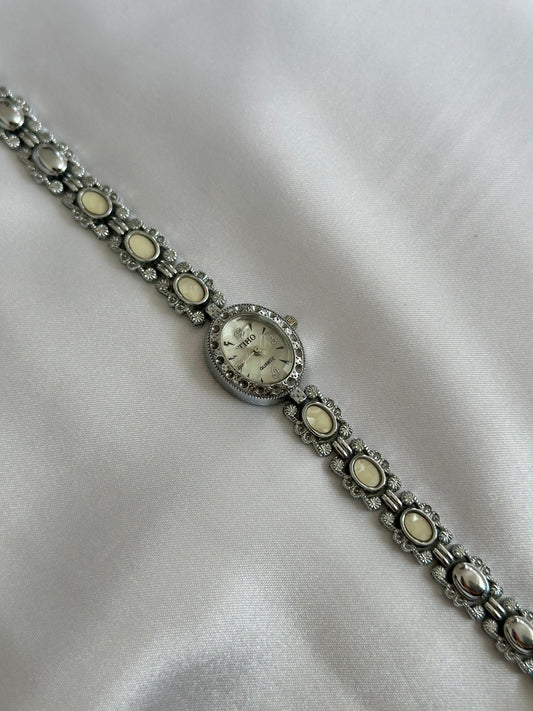 Vintage Silver Pearl Watch