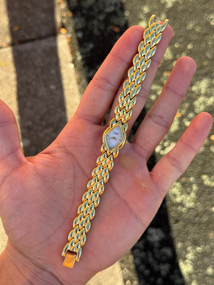 Vintage Citizen Golden Leaf Bracelet Watch with Mother of Pearl Dial