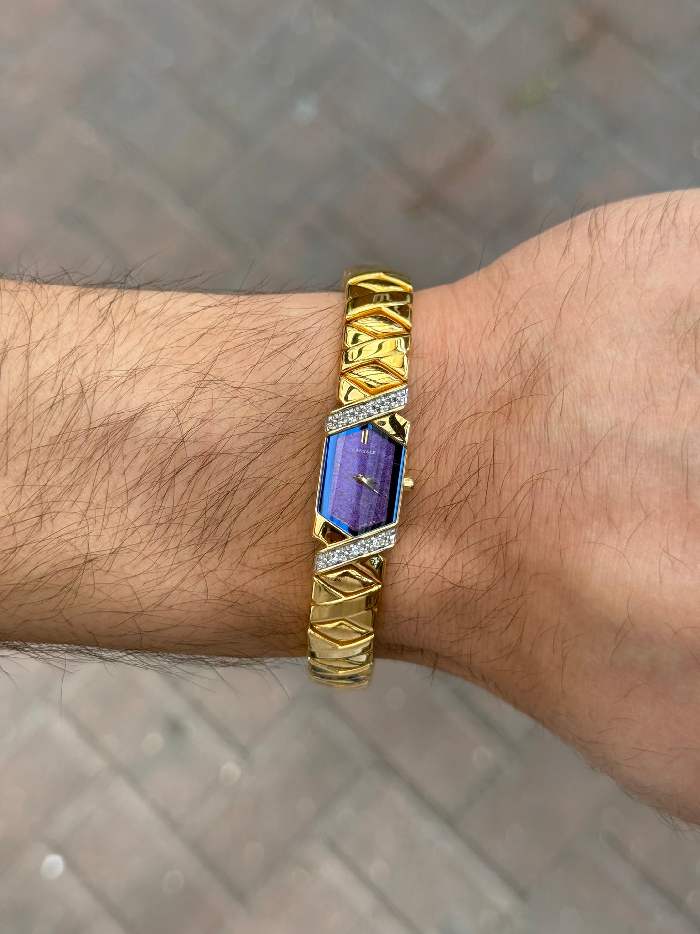 Full Set 1985 Seiko Lassale with Striking Purple Dial & Diamond Bezel Watch 2E20-6989