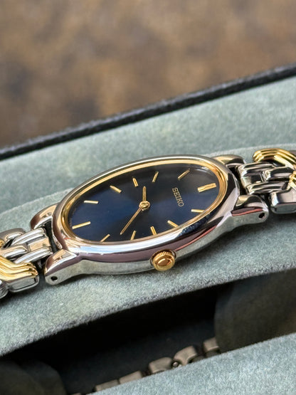 Vintage 1990 ‘Deep Navy’ Dial Two-Tone Seiko Watch 1N00-6L90 (Special ref. 000015)