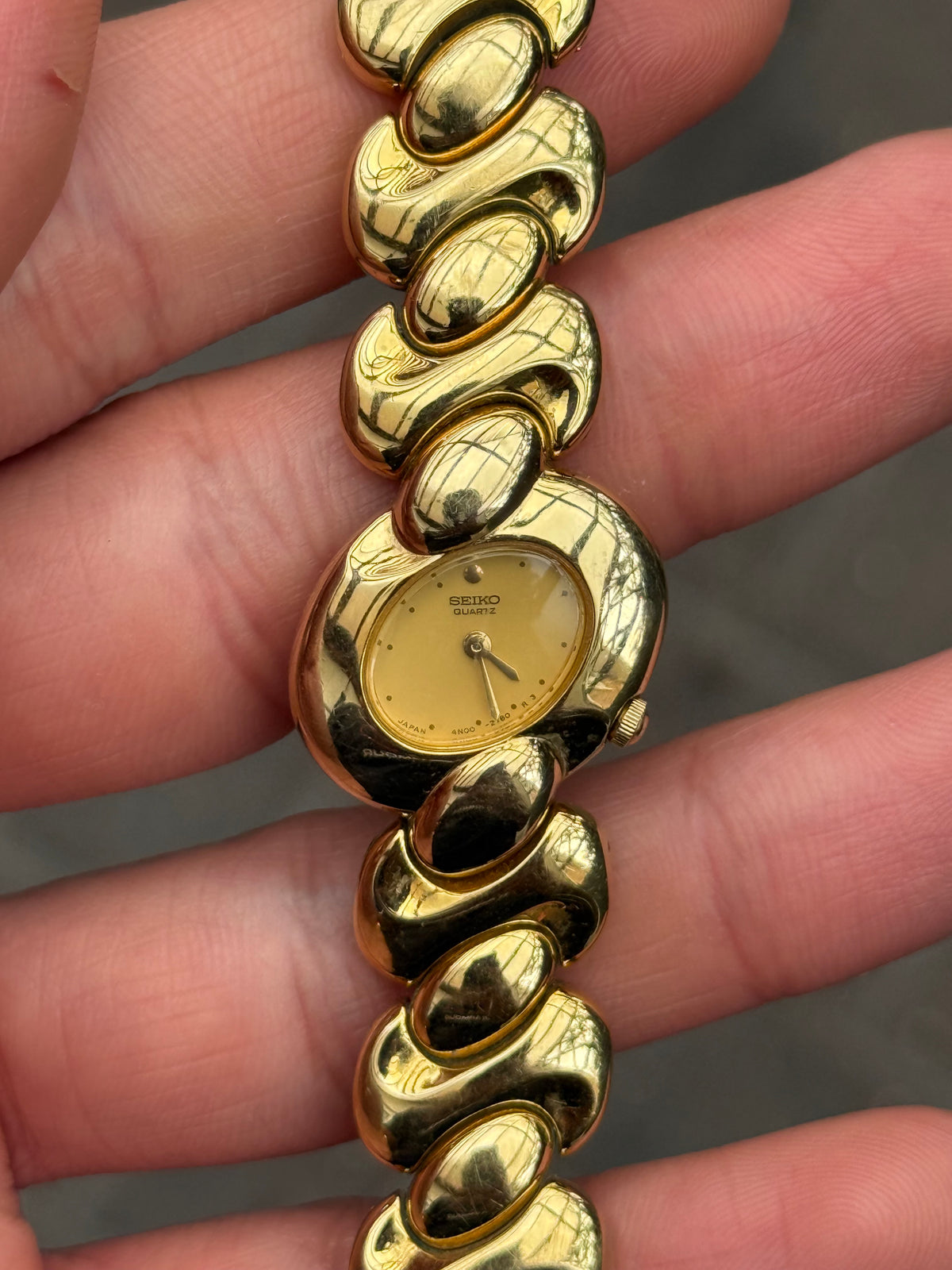 Rare April 1992 Gold Asymmetric Seiko Watch 4N00-5910