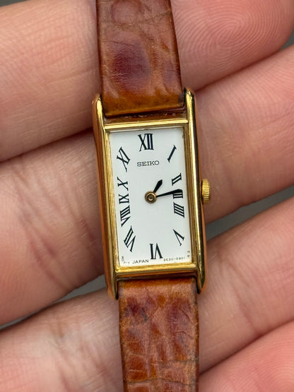 August 1991 Vintage Gold Seiko Tank w/ Original Calf Skin Leather Strap 2E20-2901