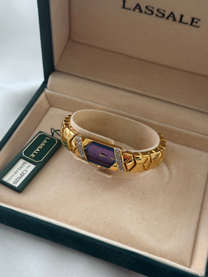Full Set 1985 Seiko Lassale with Striking Purple Dial & Diamond Bezel Watch 2E20-6989