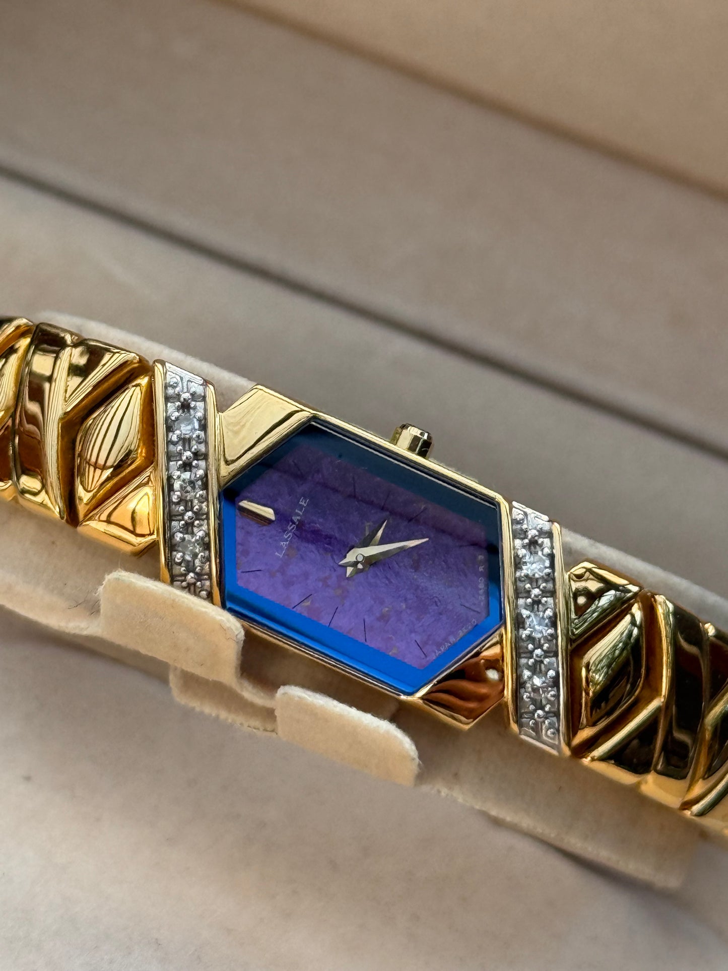 Full Set 1985 Seiko Lassale with Striking Purple Dial & Diamond Bezel Watch 2E20-6989