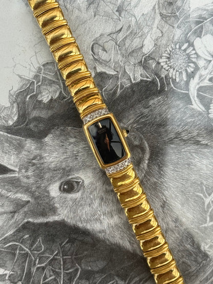 NW Vintage 90’s Diamond Bezel on Black Dial Seiko Watch 2E20-6929