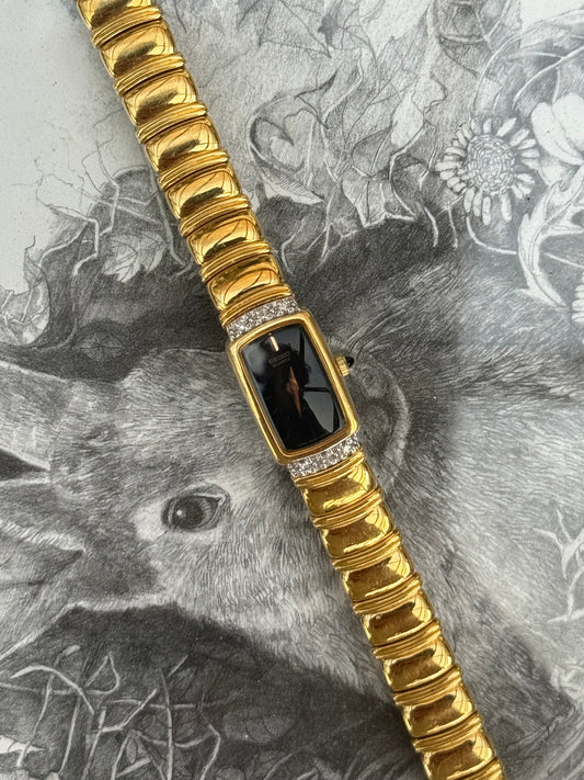 NW Vintage 90’s Diamond Bezel on Black Dial Seiko Watch 2E20-6929