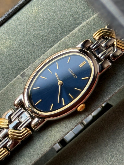 Vintage 1990 ‘Deep Navy’ Dial Two-Tone Seiko Watch 1N00-6L90 (Special ref. 000015)