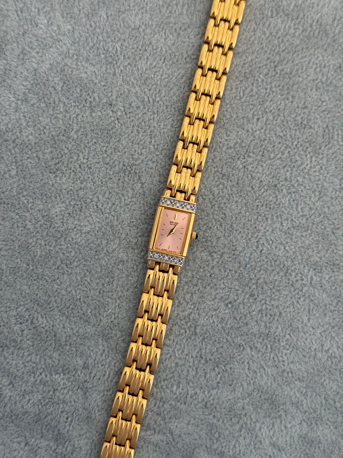 Rare New Old Stock 1990’s Diamond Bezel Seiko Watch, Pink Dial