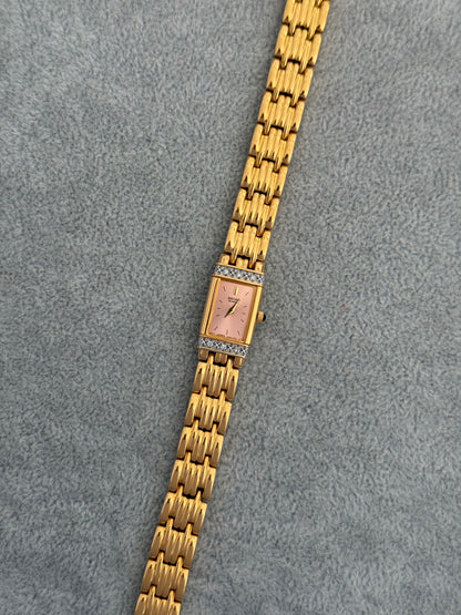 Rare New Old Stock 1990’s Diamond Bezel Seiko Watch, Pink Dial