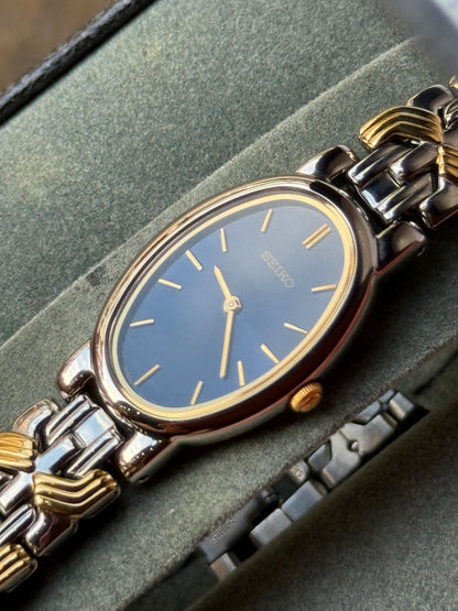 Vintage 1990 ‘Deep Navy’ Dial Two-Tone Seiko Watch 1N00-6L90 (Special ref. 000015)