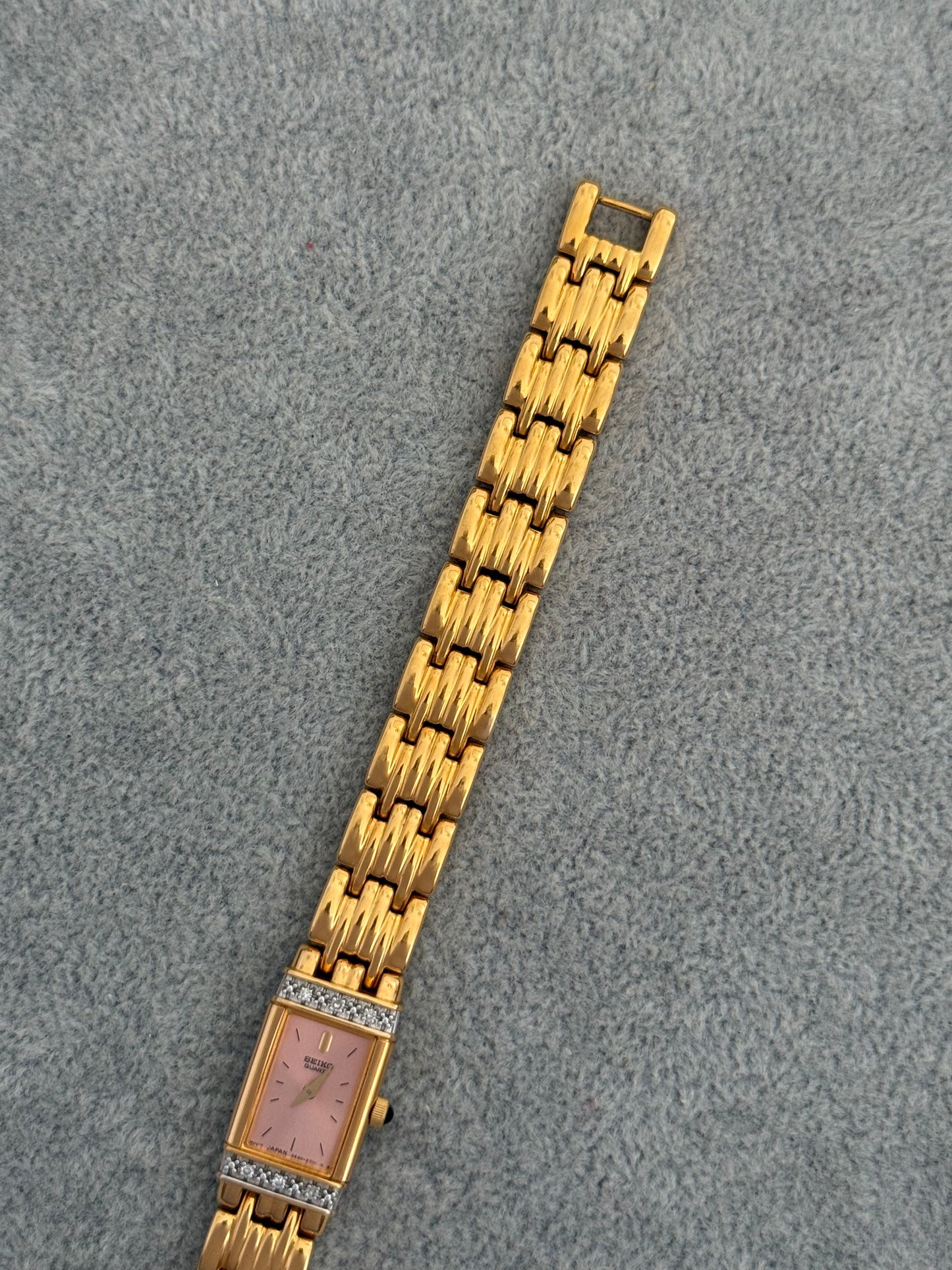 Rare New Old Stock 1990’s Diamond Bezel Seiko Watch, Pink Dial