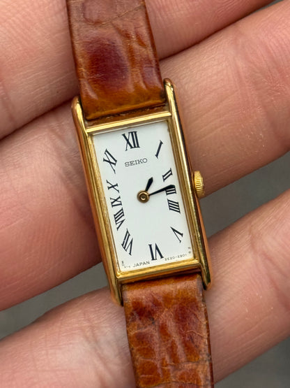 August 1991 Vintage Gold Seiko Tank w/ Original Calf Skin Leather Strap 2E20-2901