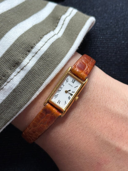 August 1991 Vintage Gold Seiko Tank w/ Original Calf Skin Leather Strap 2E20-2901