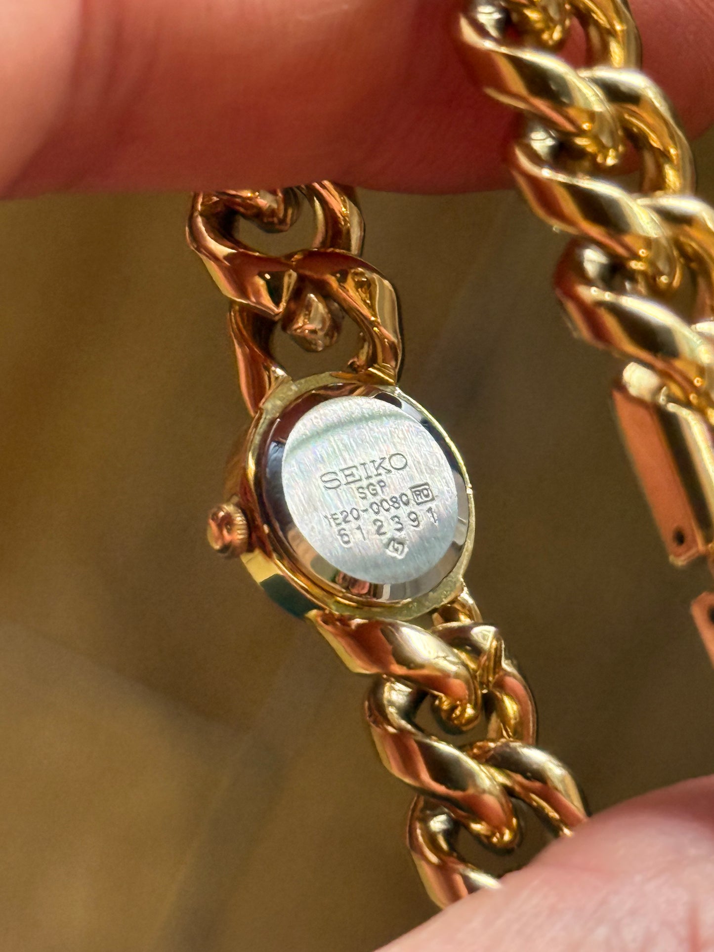 NW Rare January 1986 Gold Curb Link ‘Cuban’ Bracelet Seiko Watch 1E20-0080