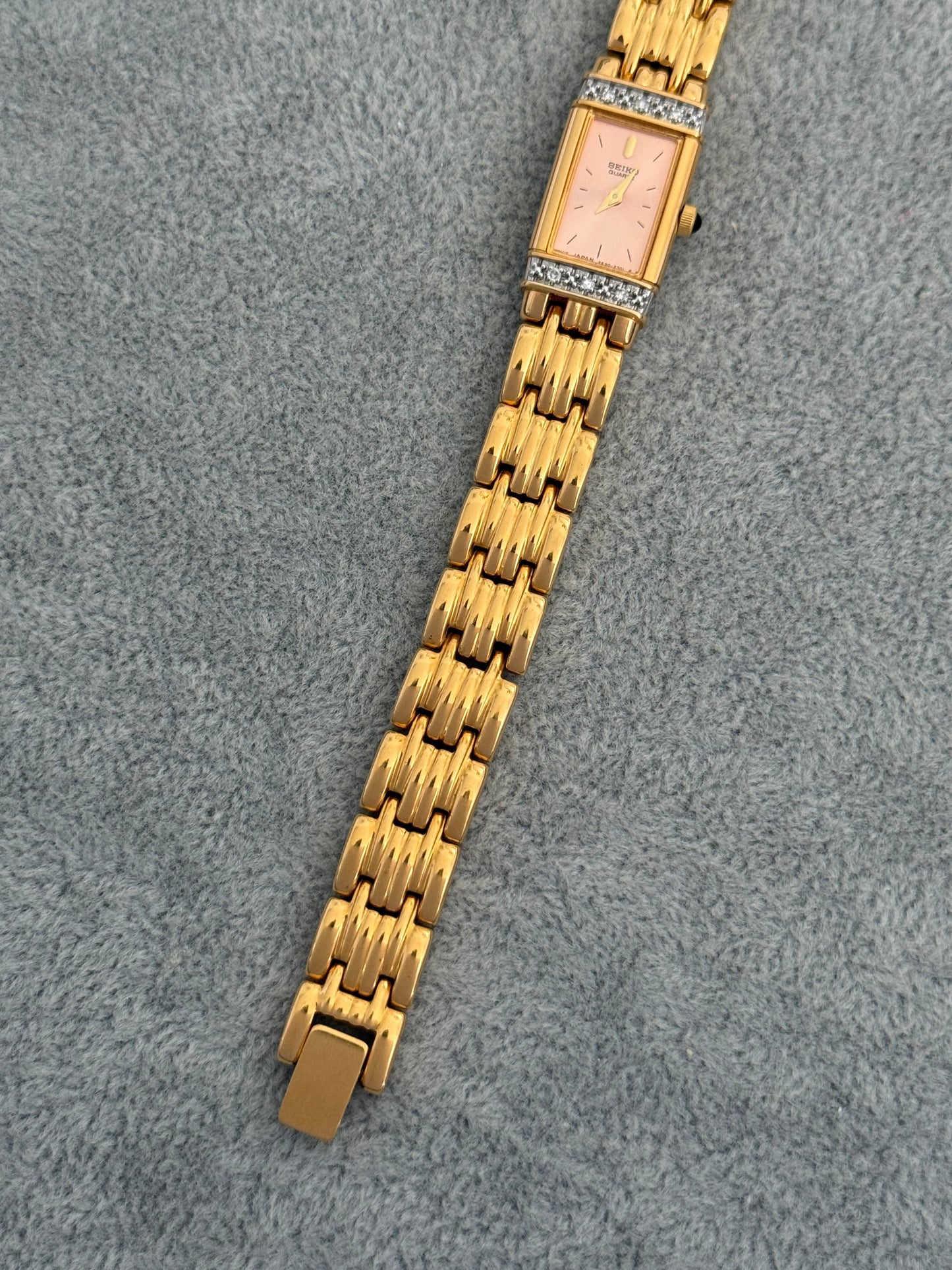 Rare New Old Stock 1990’s Diamond Bezel Seiko Watch, Pink Dial