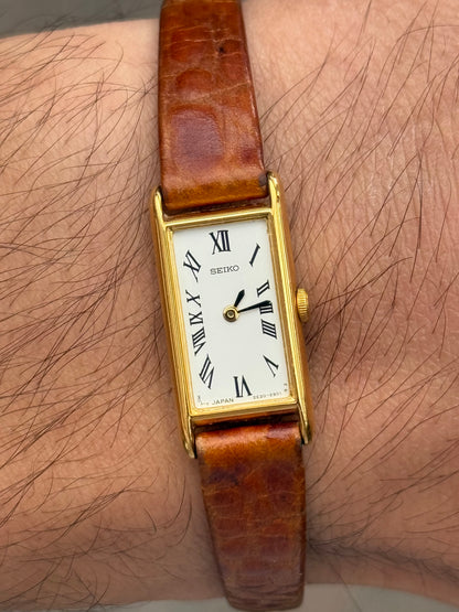 August 1991 Vintage Gold Seiko Tank w/ Original Calf Skin Leather Strap 2E20-2901