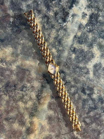 Vintage Citizen Golden Leaf Bracelet Watch with Mother of Pearl Dial