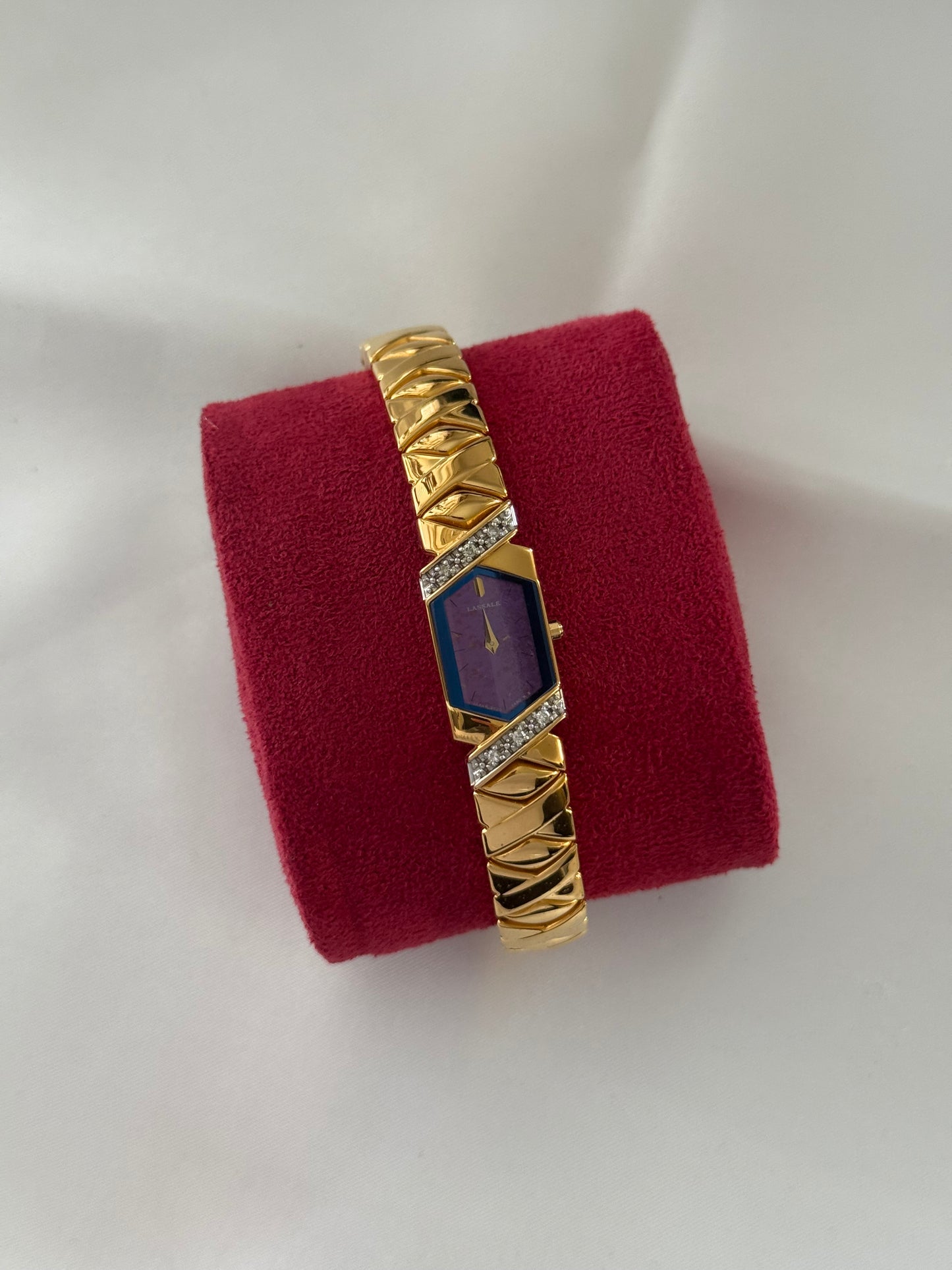 Full Set 1985 Seiko Lassale with Striking Purple Dial & Diamond Bezel Watch 2E20-6989