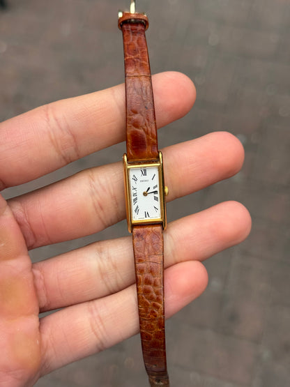 August 1991 Vintage Gold Seiko Tank w/ Original Calf Skin Leather Strap 2E20-2901