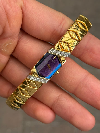 Full Set 1985 Seiko Lassale with Striking Purple Dial & Diamond Bezel Watch 2E20-6989