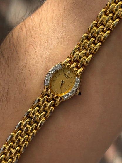 Rare 1991 Vintage Seiko Watch - Special Diamond Bezel 1F20-5G19