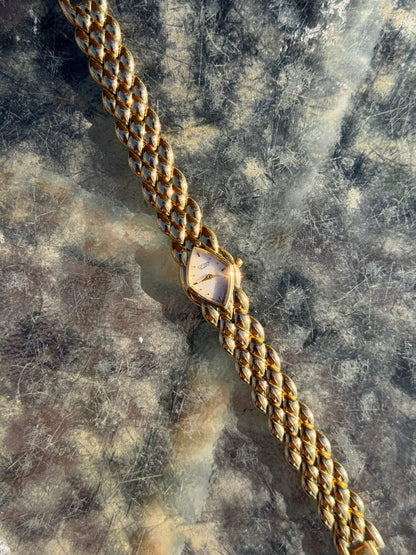 Vintage Citizen Golden Leaf Bracelet Watch with Mother of Pearl Dial