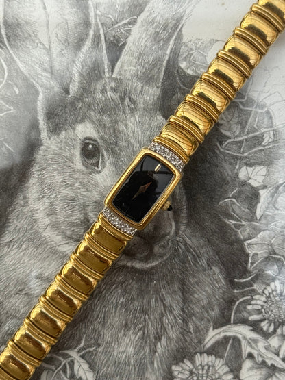 NW Vintage 90’s Diamond Bezel on Black Dial Seiko Watch 2E20-6929
