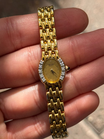 Rare 1991 Vintage Seiko Watch - Special Diamond Bezel 1F20-5G19