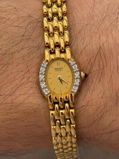 Rare 1991 Vintage Seiko Watch - Special Diamond Bezel 1F20-5G19