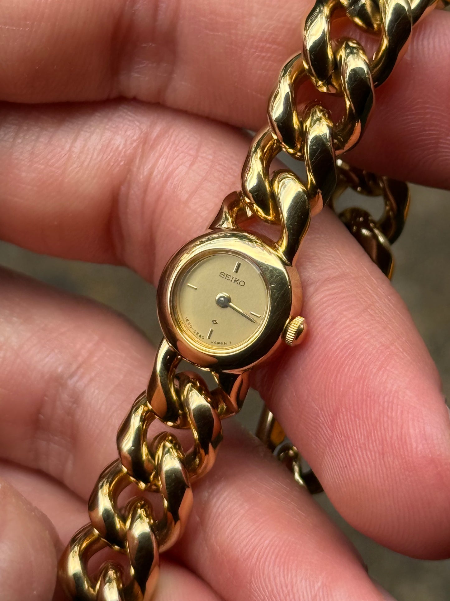 NW Rare January 1986 Gold Curb Link ‘Cuban’ Bracelet Seiko Watch 1E20-0080