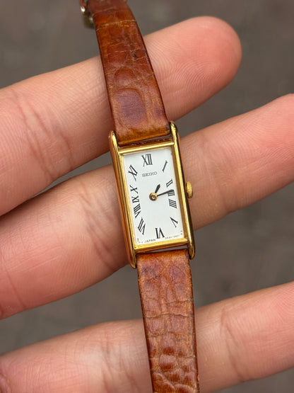August 1991 Vintage Gold Seiko Tank w/ Original Calf Skin Leather Strap 2E20-2901