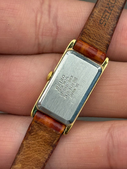 August 1991 Vintage Gold Seiko Tank w/ Original Calf Skin Leather Strap 2E20-2901