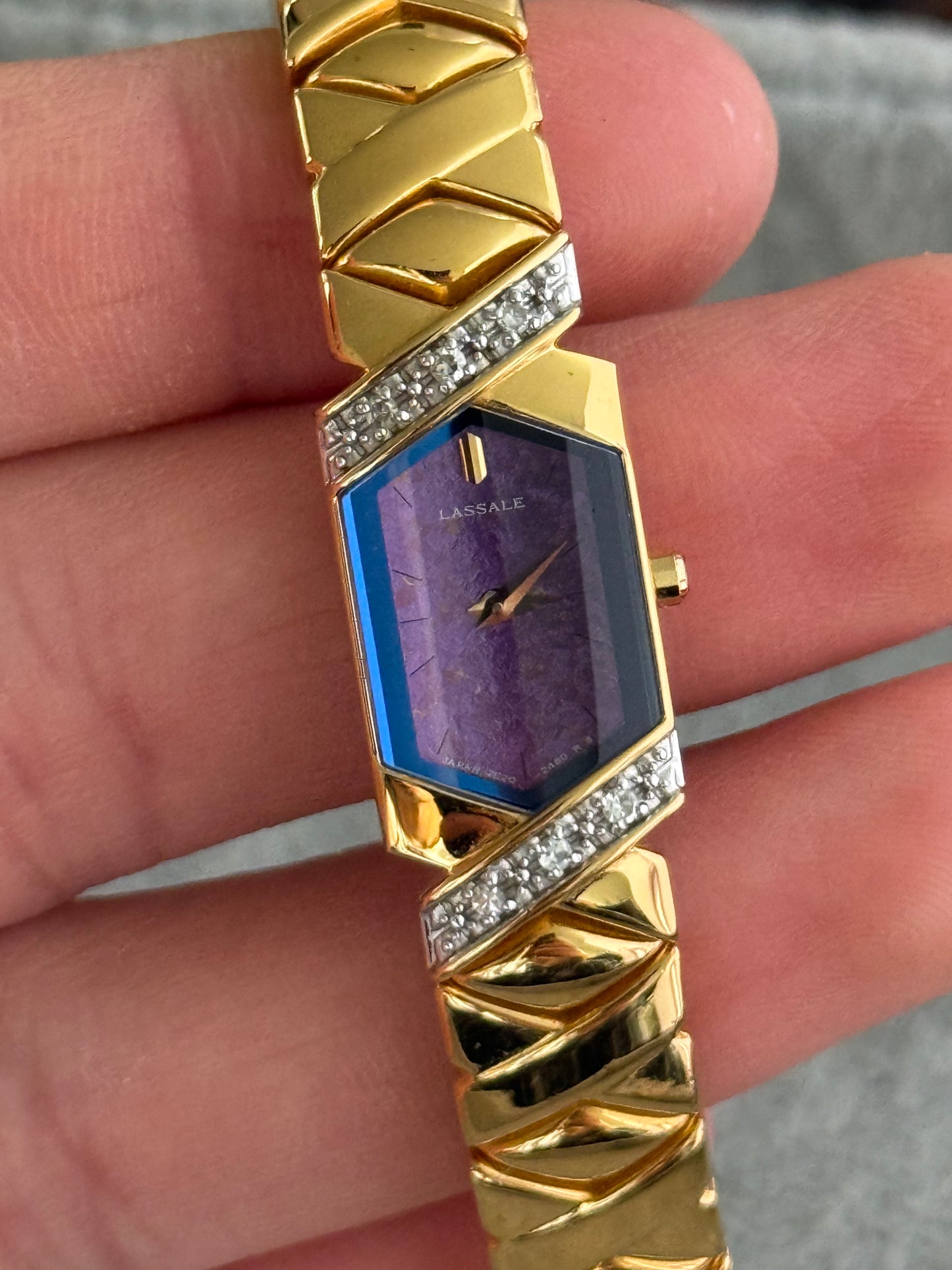 Full Set 1985 Seiko Lassale with Striking Purple Dial & Diamond Bezel Watch 2E20-6989
