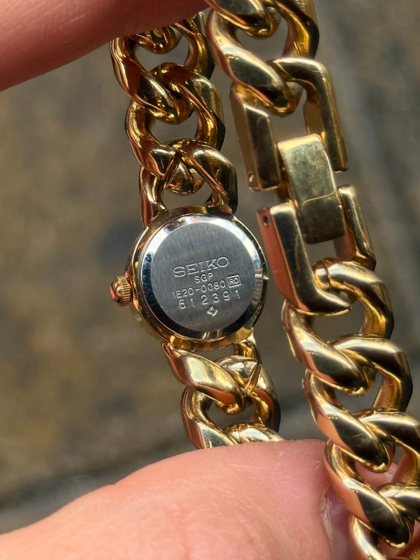 NW Rare January 1986 Gold Curb Link ‘Cuban’ Bracelet Seiko Watch 1E20-0080
