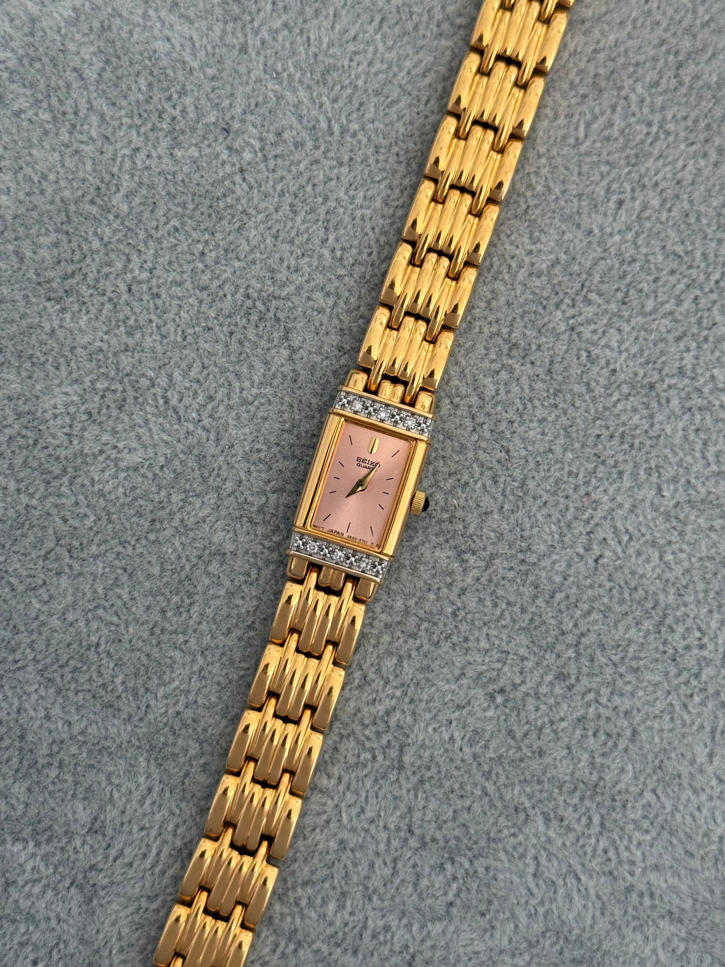 Rare New Old Stock 1990’s Diamond Bezel Seiko Watch, Pink Dial
