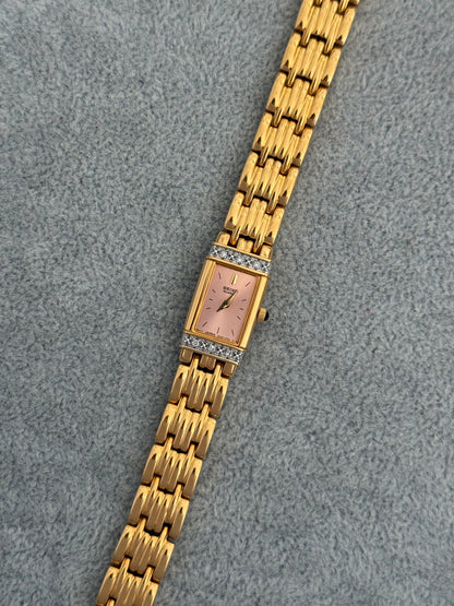 Rare New Old Stock 1990’s Diamond Bezel Seiko Watch, Pink Dial