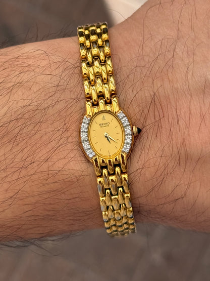 Rare 1991 Vintage Seiko Watch - Special Diamond Bezel 1F20-5G19