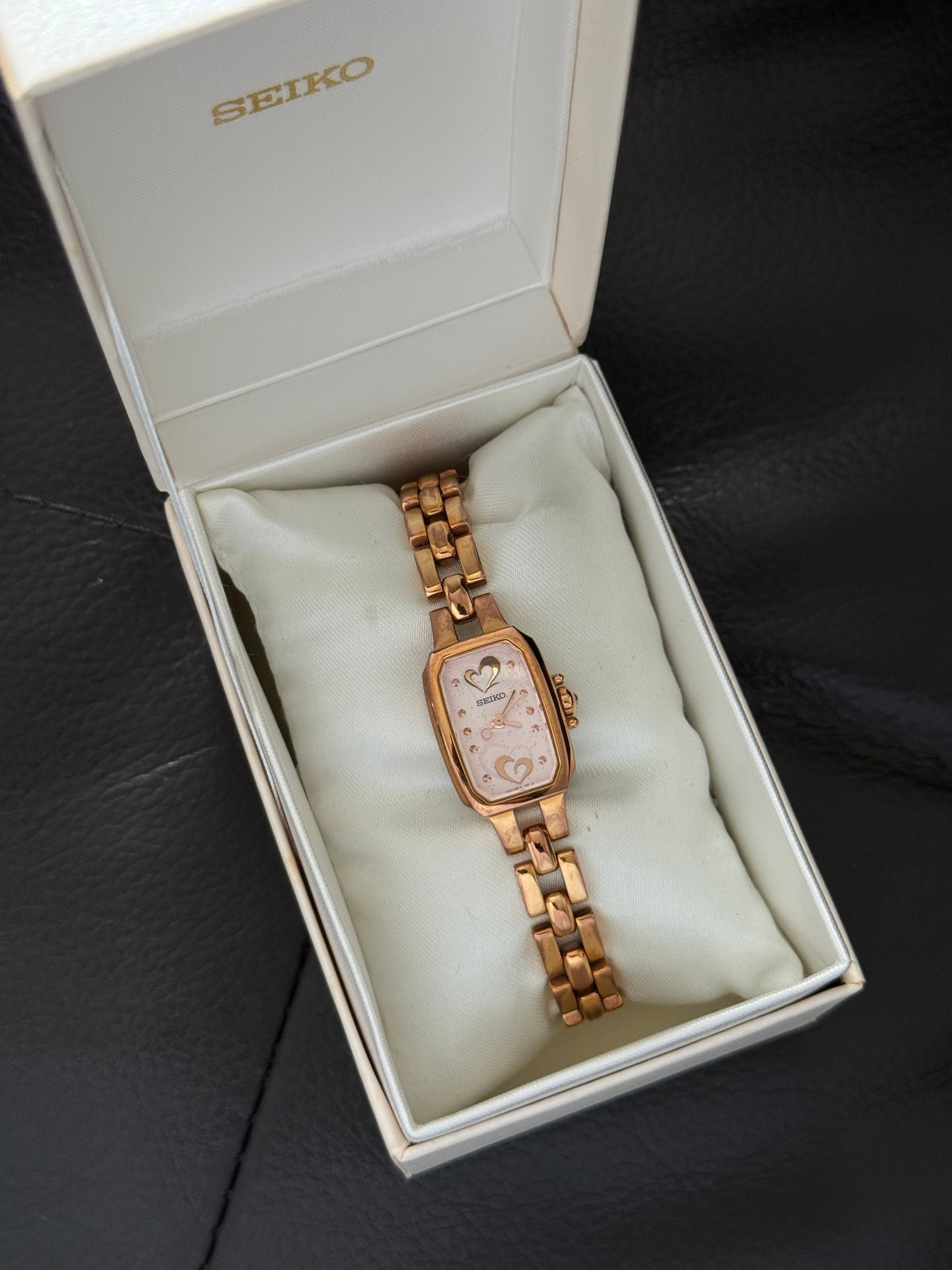 Very Rare & Boxed Special Edition Rose Gold Hearts Seiko Watch 1N01-0PD0