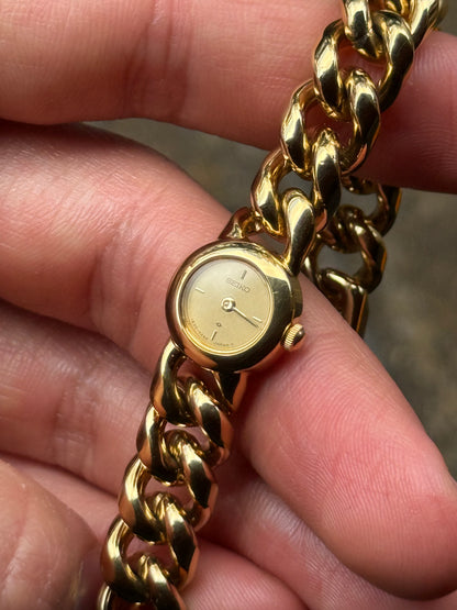 NW Rare January 1986 Gold Curb Link ‘Cuban’ Bracelet Seiko Watch 1E20-0080