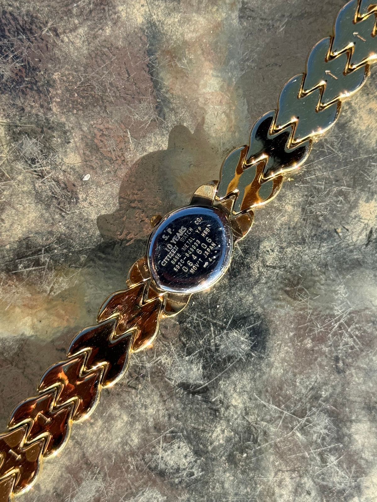 Vintage Citizen Golden Leaf Bracelet Watch with Mother of Pearl Dial