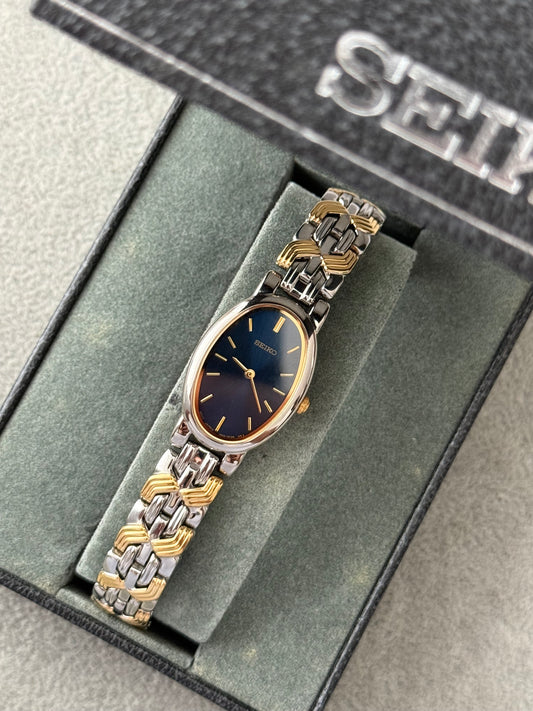 Vintage 1990 ‘Deep Navy’ Dial Two-Tone Seiko Watch 1N00-6L90 (Special ref. 000015)