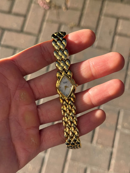 Vintage Citizen Golden Leaf Bracelet Watch with Mother of Pearl Dial