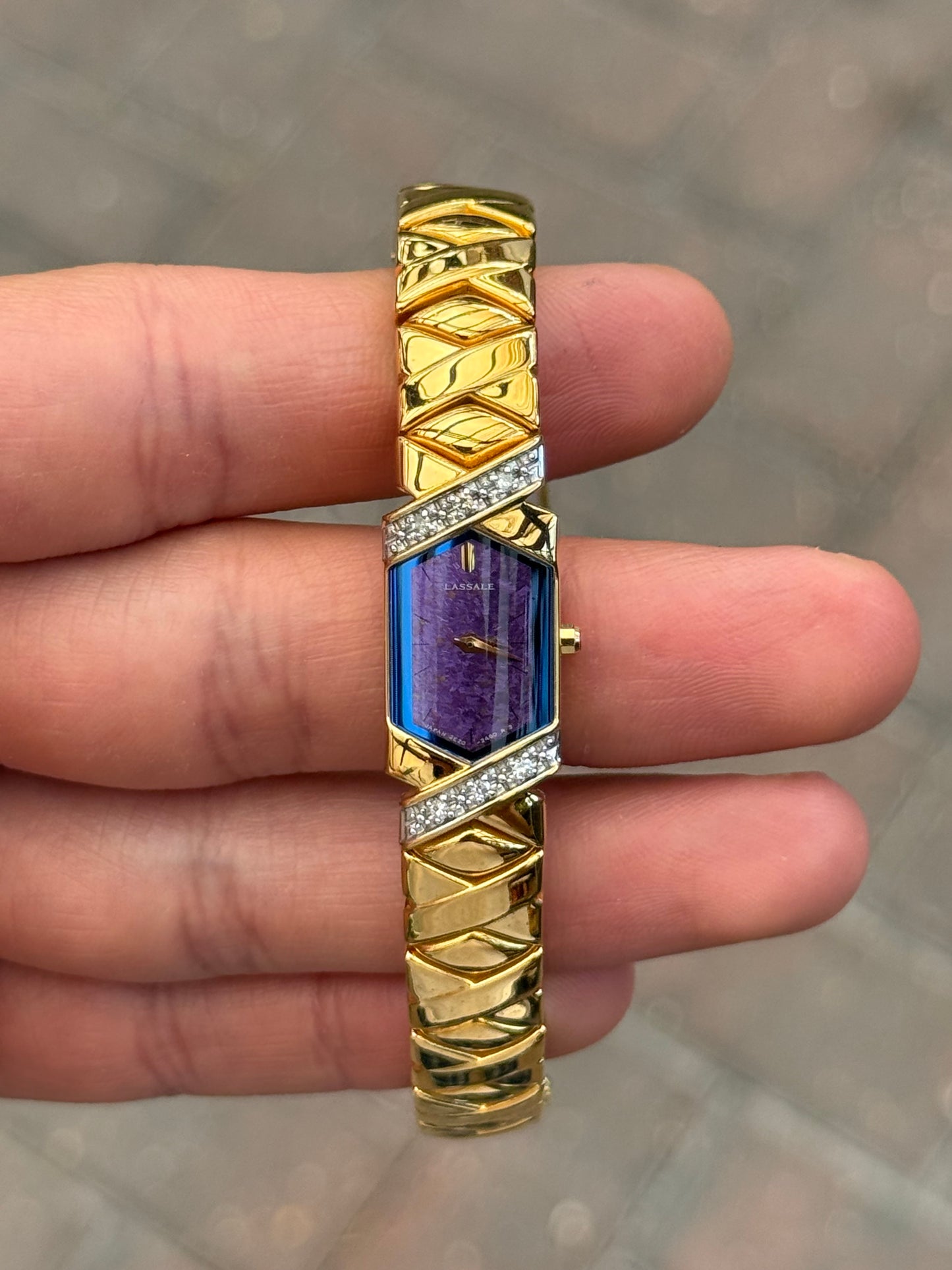 Full Set 1985 Seiko Lassale with Striking Purple Dial & Diamond Bezel Watch 2E20-6989